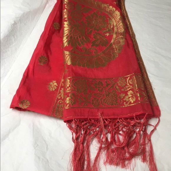 NWOT Indian Dupatta scarf  banarasi tassels full - Picture 4 of 16